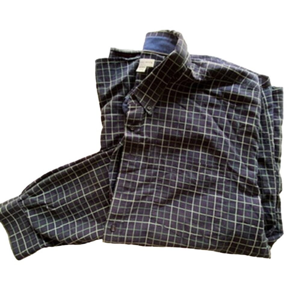 Cutter & Buck Long Sleeve Button Down Navy and Green Plaid Shirt 4XT / 4TGL.